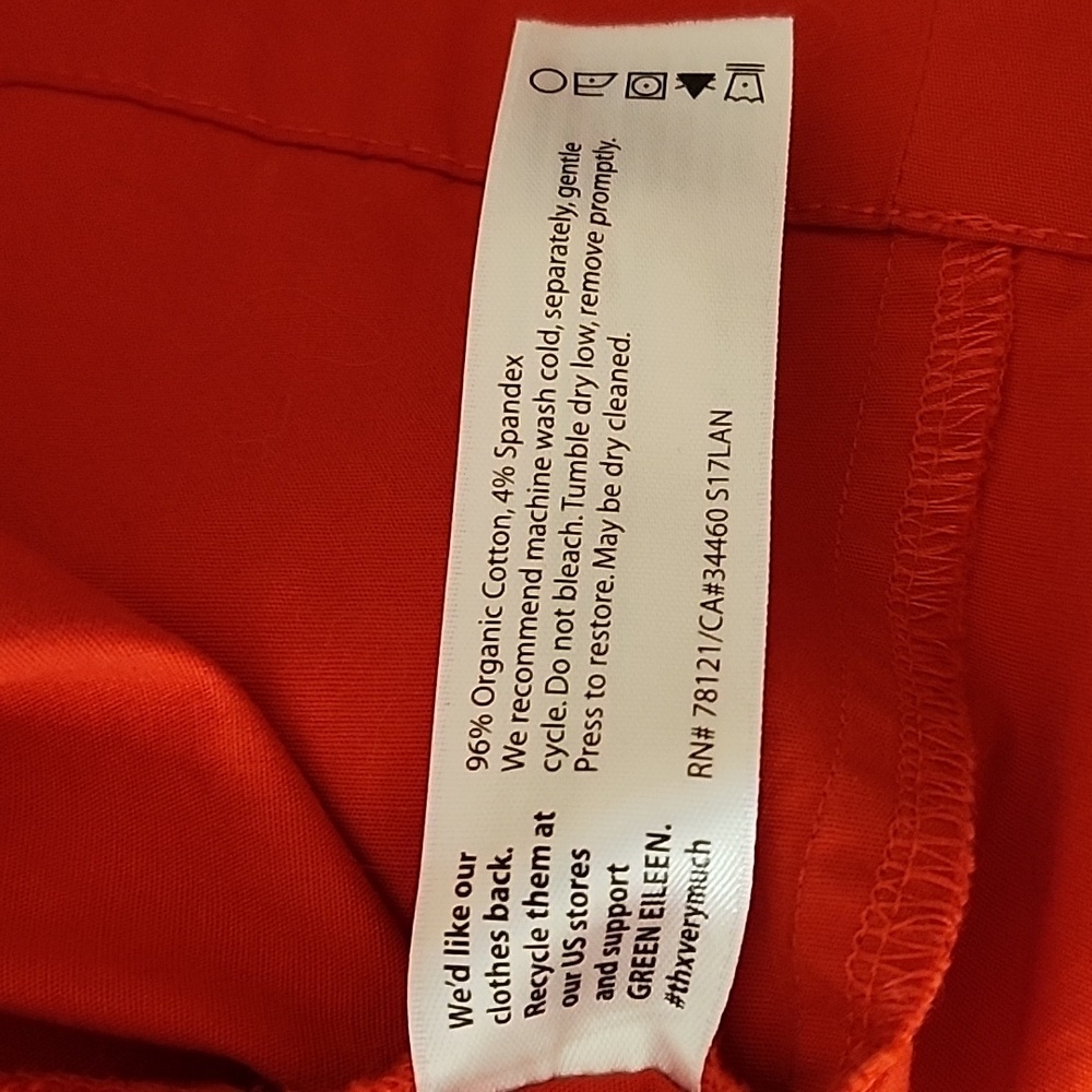 Eileen Fisher Poplin Dress  96% Organic Cotton Stretch Red  Sleeveless SZ Large - Picture 16 of 16